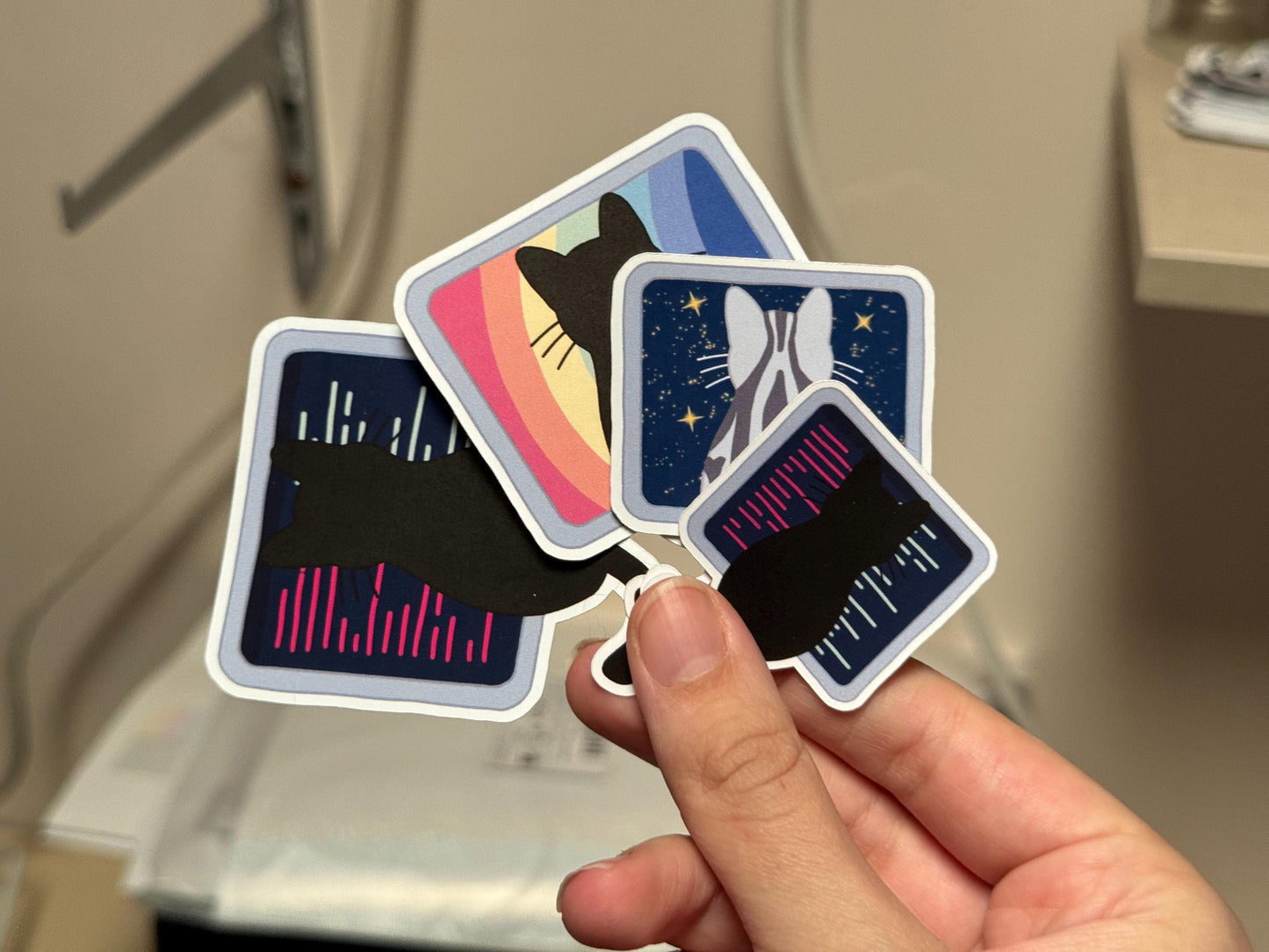 WFH Funny Cat Stickers β Hand Drawn, Custom Colors & Hair Patterns β Matte, Glossy or Holographic β Cute Gift for Cat Lovers