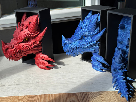 Fierce Dragon Bookend V1 – Fantasy Decor for Bookshelves | 20cm height | Dragon Gift for Book Lovers | Dragon head + tail