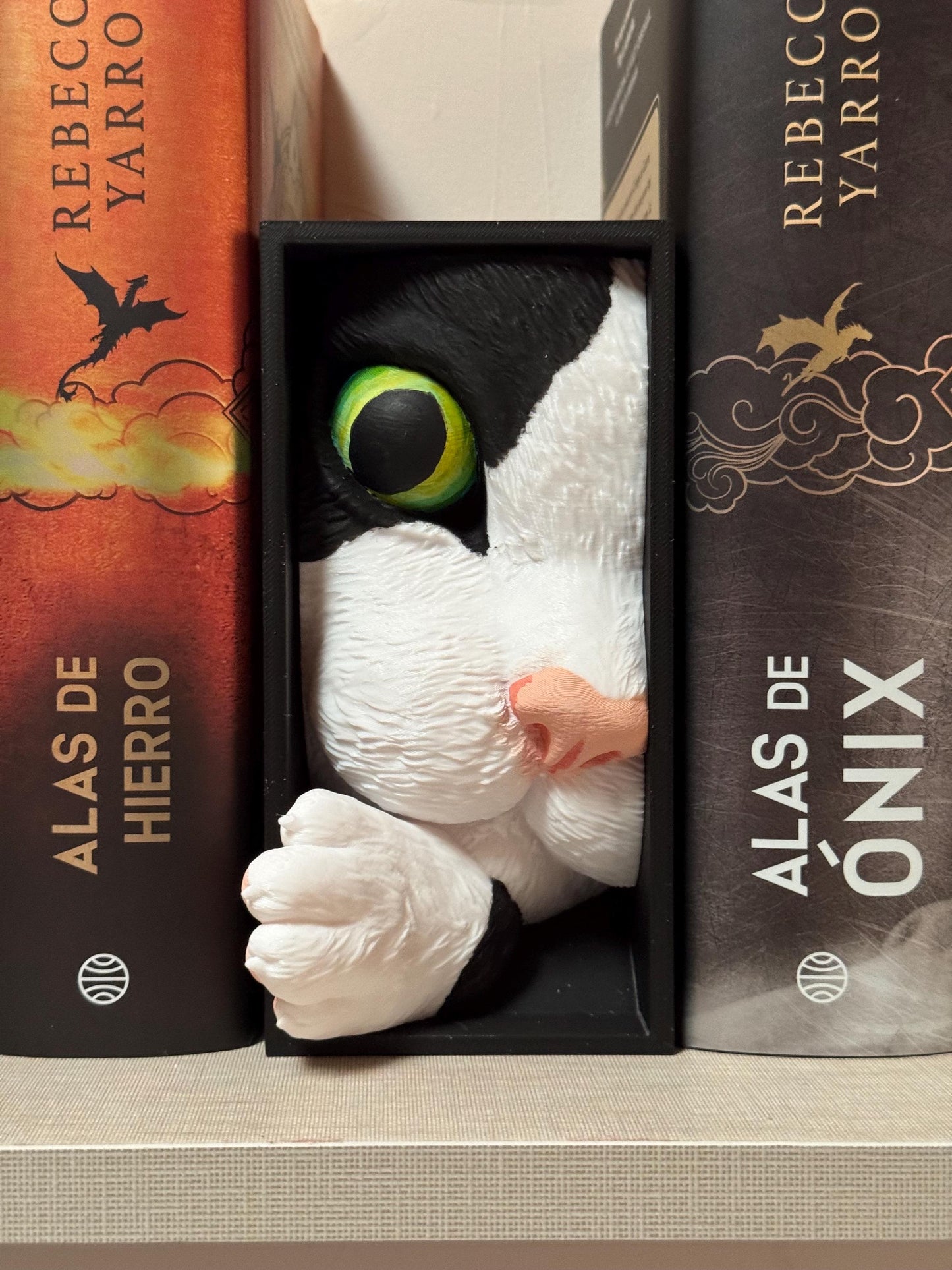 Gato Curioso Decorativo para Librería – Book Nook 3D Personalizable y Pintado a Mano – Regalo Original para Amantes de Gatos y Libros