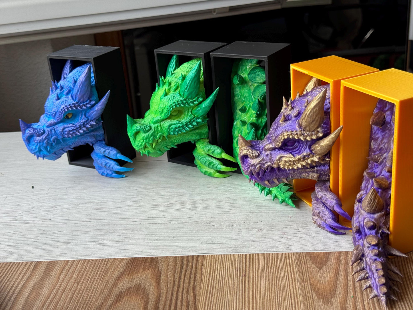 Small Dragon Book Nook – Hand-Painted Fierce Dragon Emerging | Fantasy Bookshelf Decor | Miniature Dragon Library Gift | Head + tail