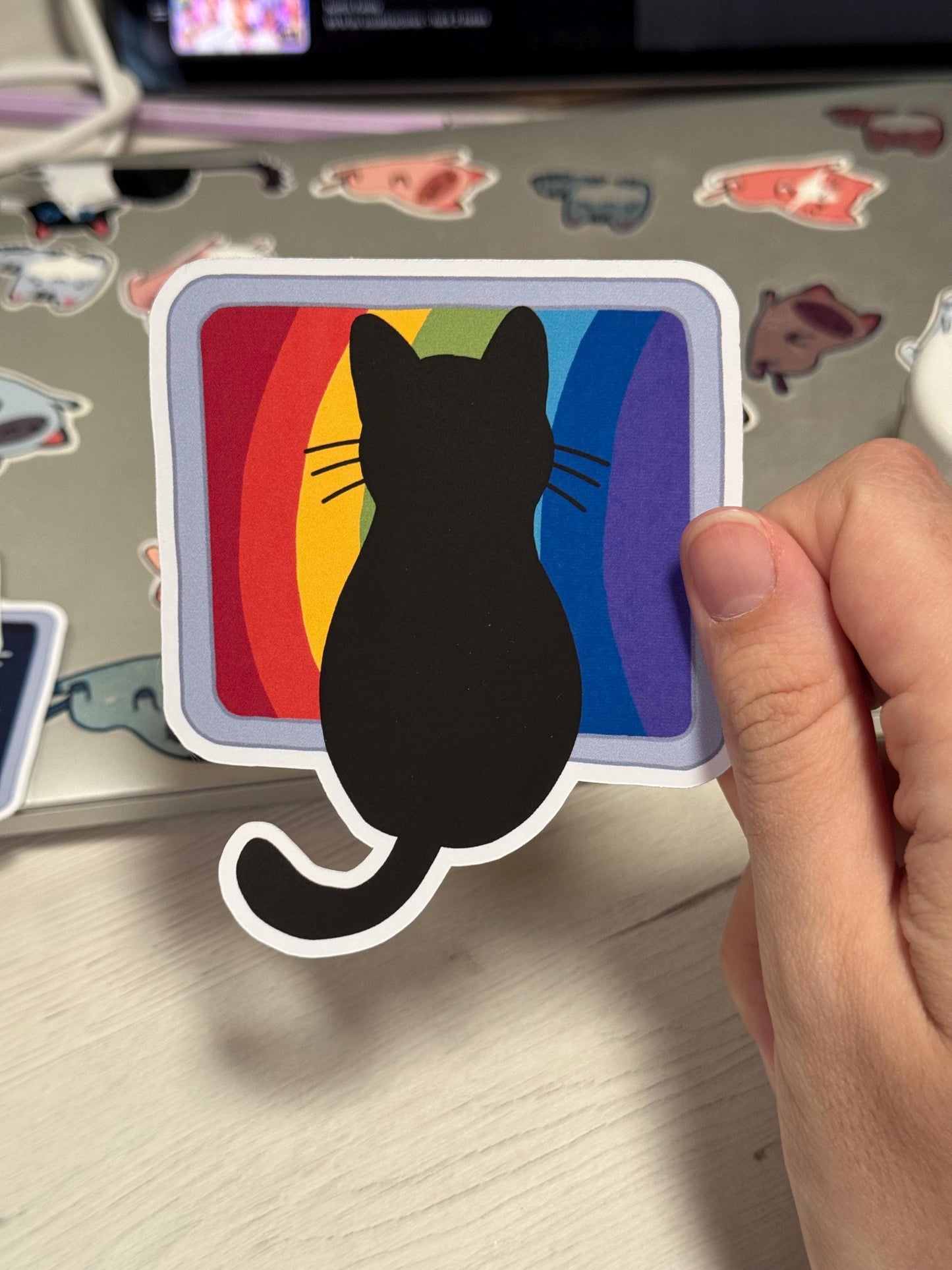 WFH Funny Cat Stickers – Hand Drawn, Custom Colors & Hair Patterns – Matte, Glossy or Holographic – Cute Gift for Cat Lovers