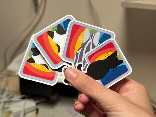 WFH Funny Cat Stickers – Hand Drawn, Custom Colors & Hair Patterns – Matte, Glossy or Holographic – Cute Gift for Cat Lovers