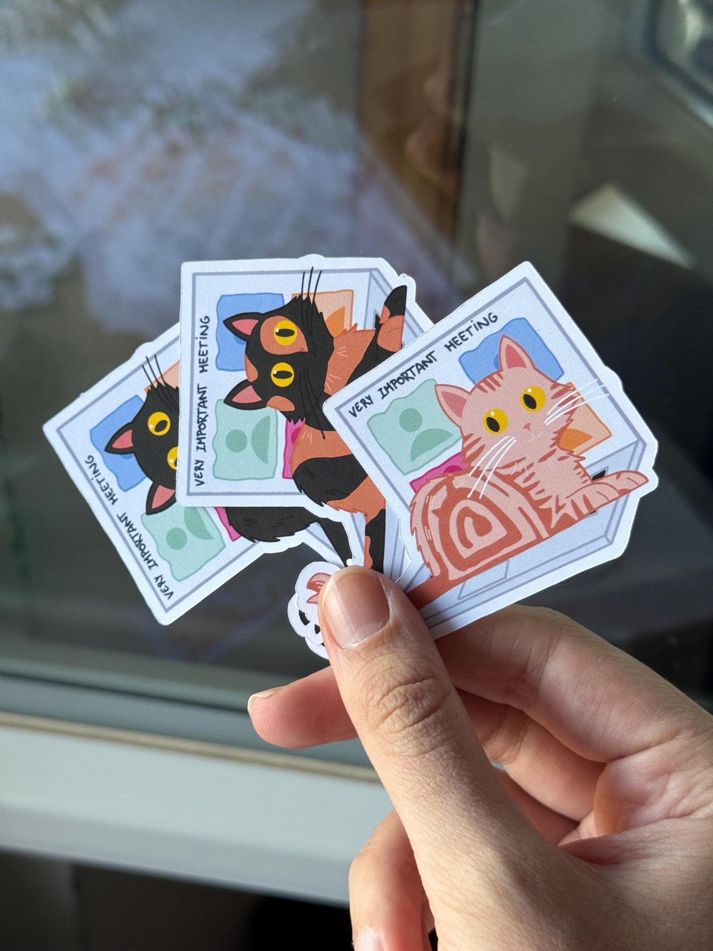 WFH Funny Cat Stickers – Hand Drawn, Custom Colors & Hair Patterns – Matte, Glossy or Holographic – Cute Gift for Cat Lovers