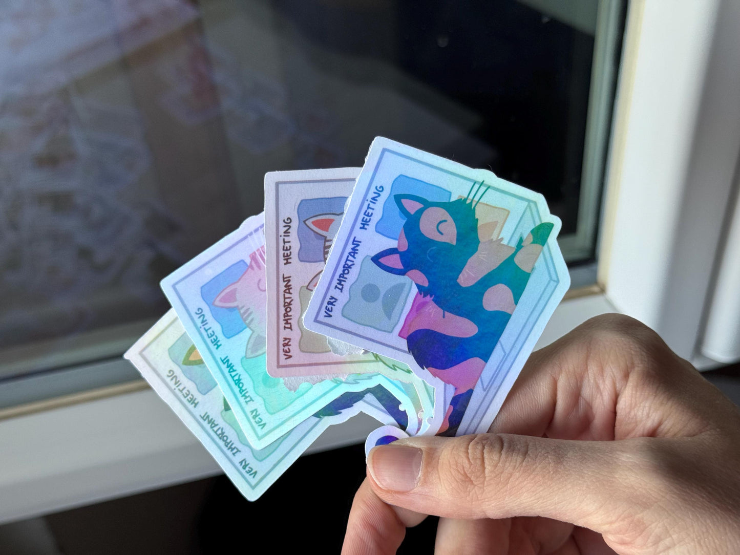 WFH Funny Cat Stickers – Hand Drawn, Custom Colors & Hair Patterns – Matte, Glossy or Holographic – Cute Gift for Cat Lovers