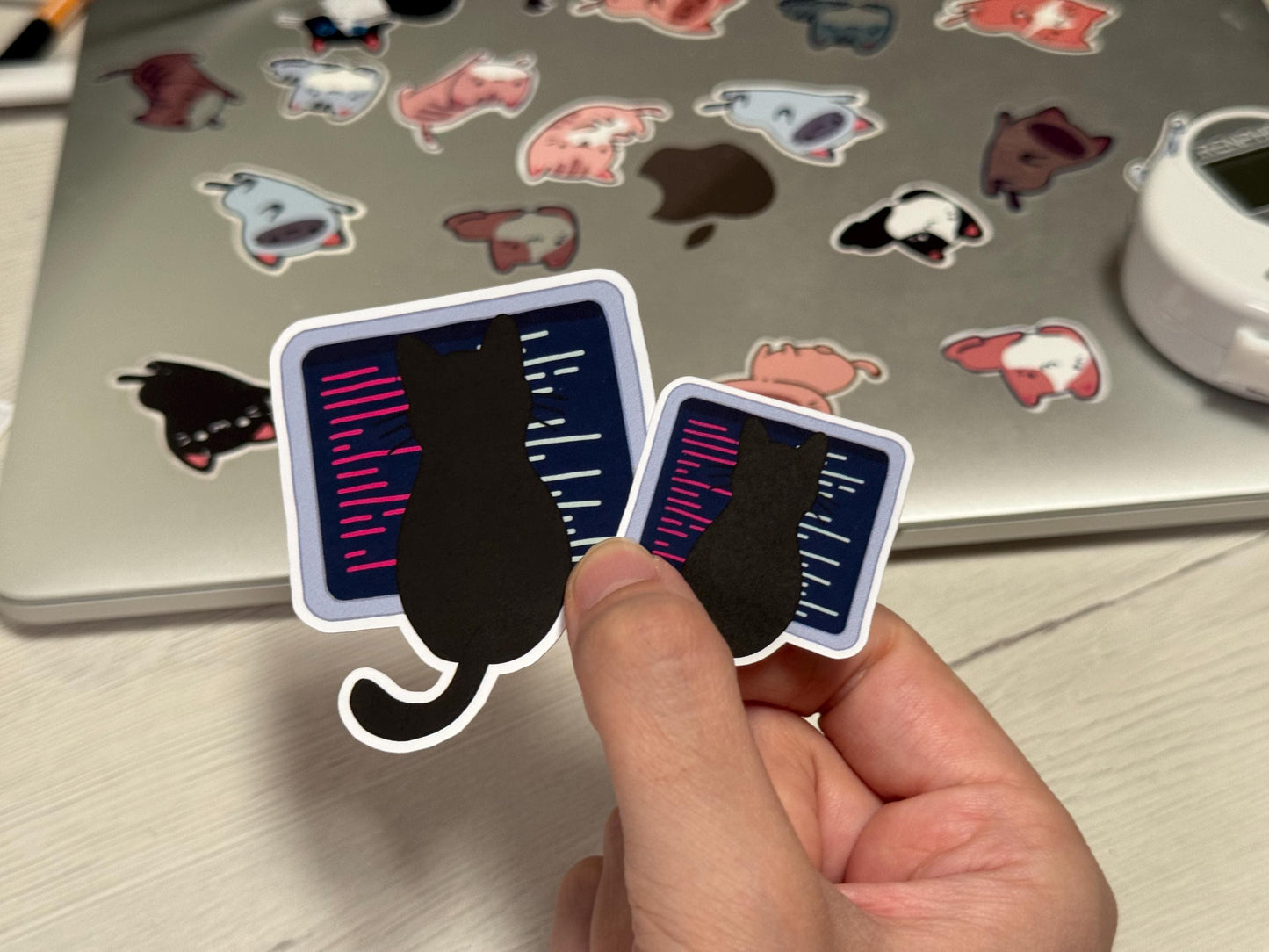 WFH Funny Cat Stickers – Hand Drawn, Custom Colors & Hair Patterns – Matte, Glossy or Holographic – Cute Gift for Cat Lovers