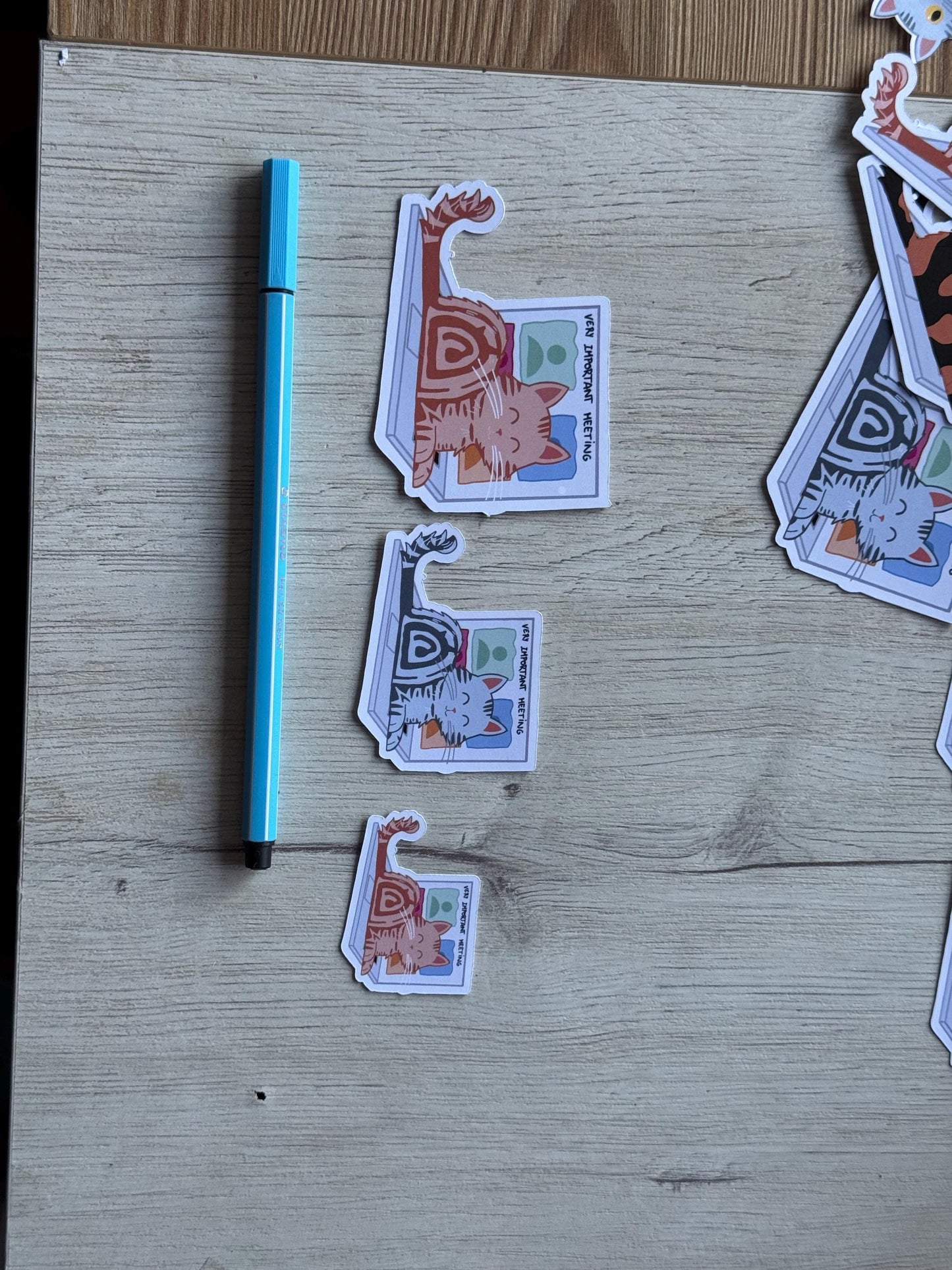 WFH Funny Cat Stickers – Hand Drawn, Custom Colors & Hair Patterns – Matte, Glossy or Holographic – Cute Gift for Cat Lovers