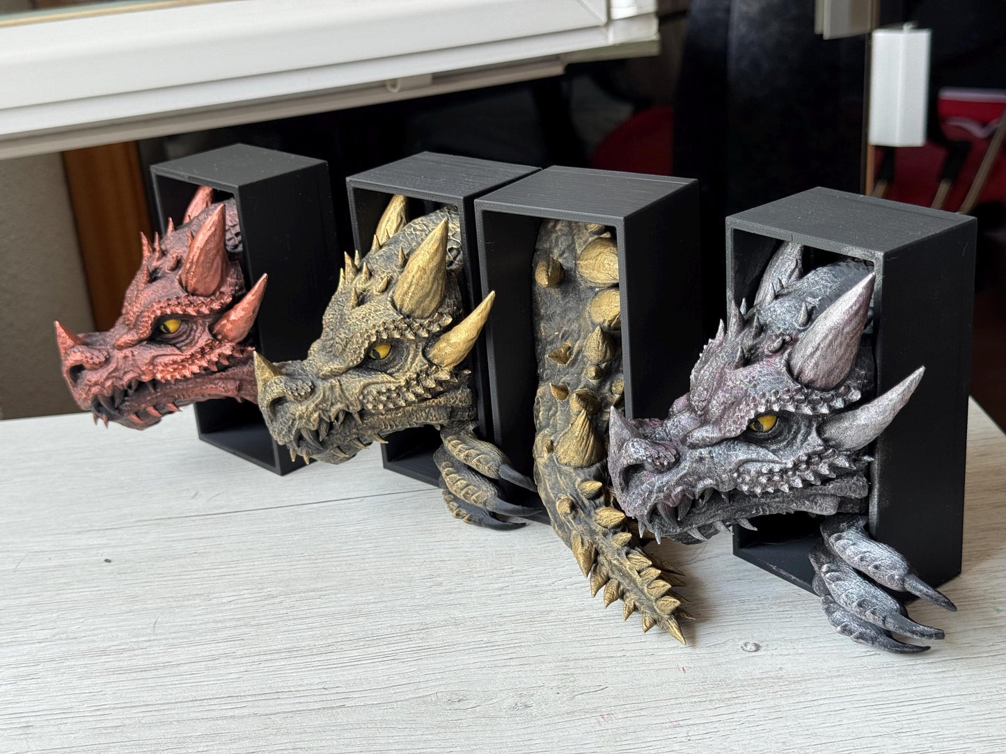 Fierce Dragon Book Nook – Hand-Painted Fantasy Decor for Bookshelves | Unique Gift for Book Lovers | Head + Tail