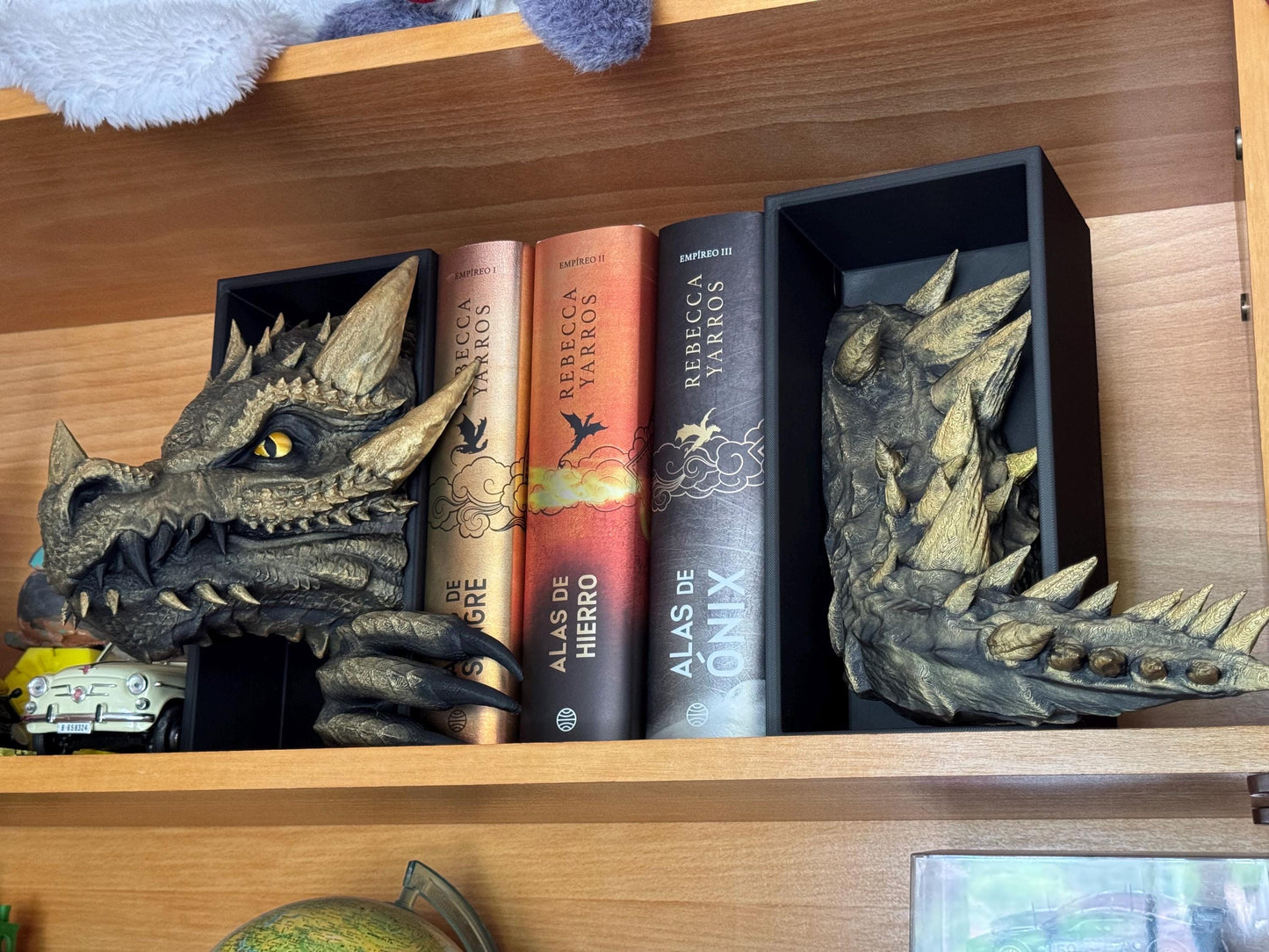 Fierce Dragon Book Nook – Hand-Painted Fantasy Decor for Bookshelves | Unique Gift for Book Lovers | Head + Tail
