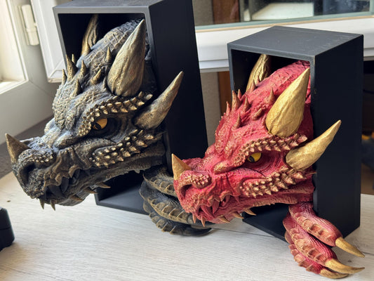 Fierce Dragon Book Nook – Hand-Painted Fantasy Decor for Bookshelves | Unique Gift for Book Lovers | Head + Tail