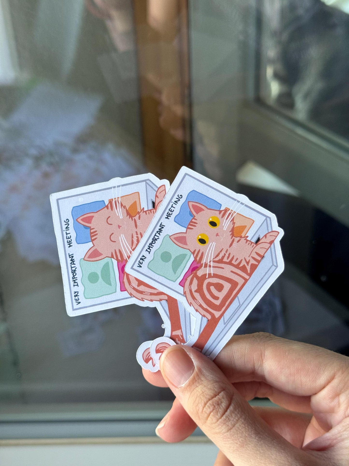 WFH Funny Cat Stickers – Hand Drawn, Custom Colors & Hair Patterns – Matte, Glossy or Holographic – Cute Gift for Cat Lovers