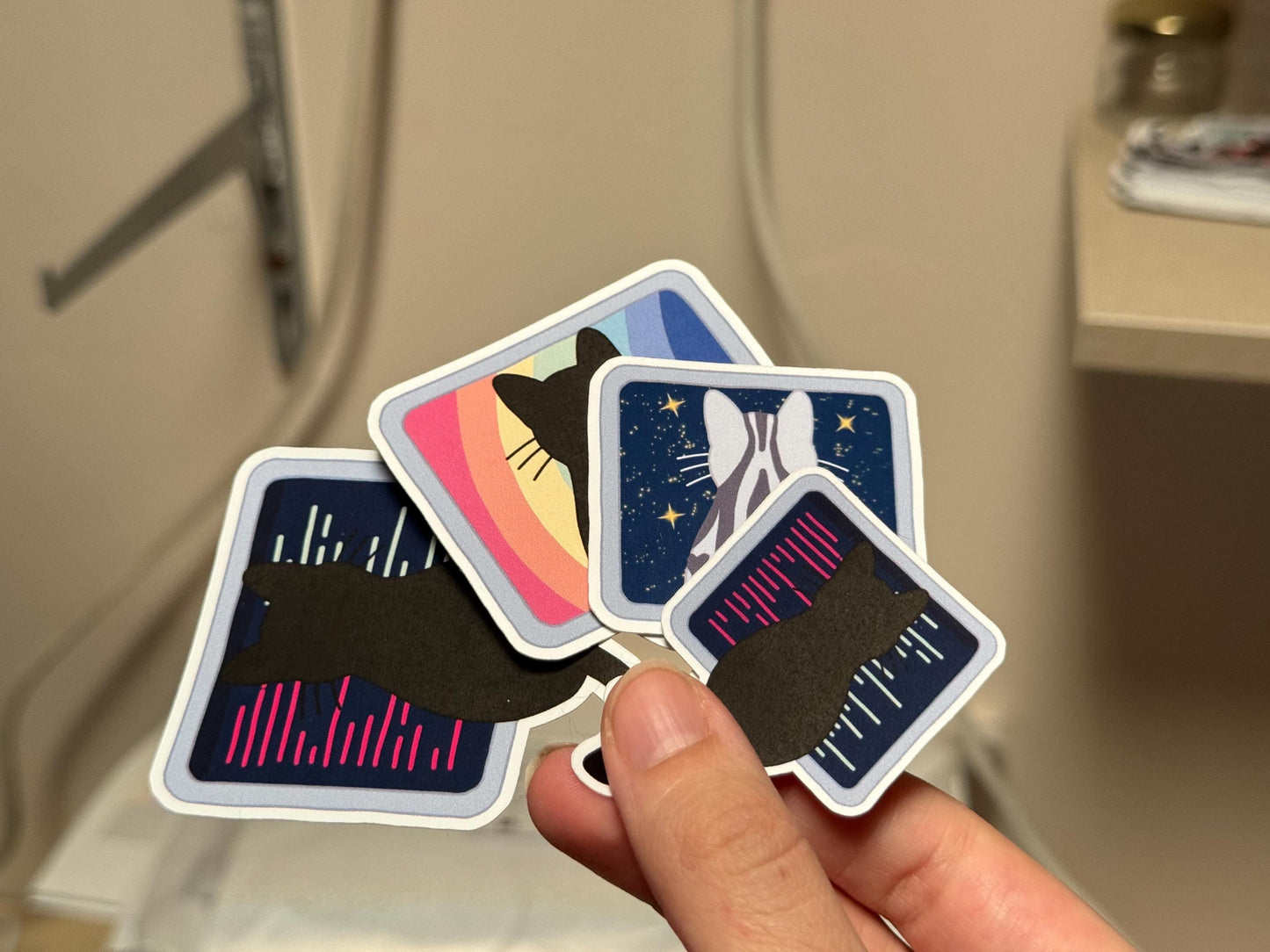 WFH Funny Cat Stickers – Hand Drawn, Custom Colors & Hair Patterns – Matte, Glossy or Holographic – Cute Gift for Cat Lovers