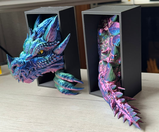 Fierce Dragon Bookend V1 – Fantasy Decor for Bookshelves | 16cm height | Dragon Gift for Book Lovers | Dragon head + tail