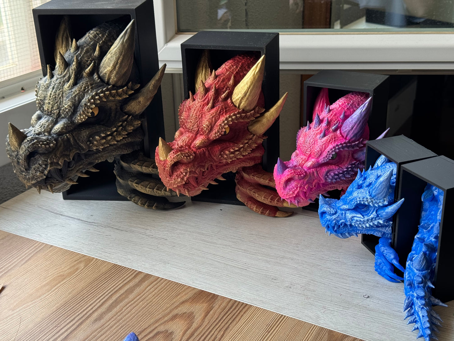 Fierce Dragon Book Nook – Hand-Painted Fantasy Decor for Bookshelves | Unique Gift for Book Lovers | Head + Tail