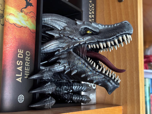 Fierce wyvern emerging between books- Hand-painted version