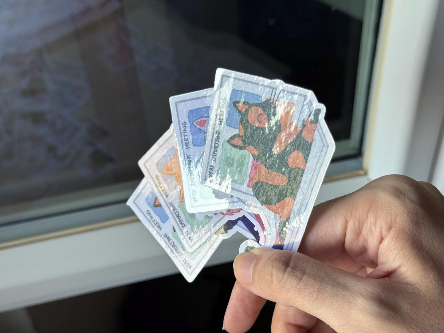 WFH Funny Cat Stickers – Hand Drawn, Custom Colors & Hair Patterns – Matte, Glossy or Holographic – Cute Gift for Cat Lovers