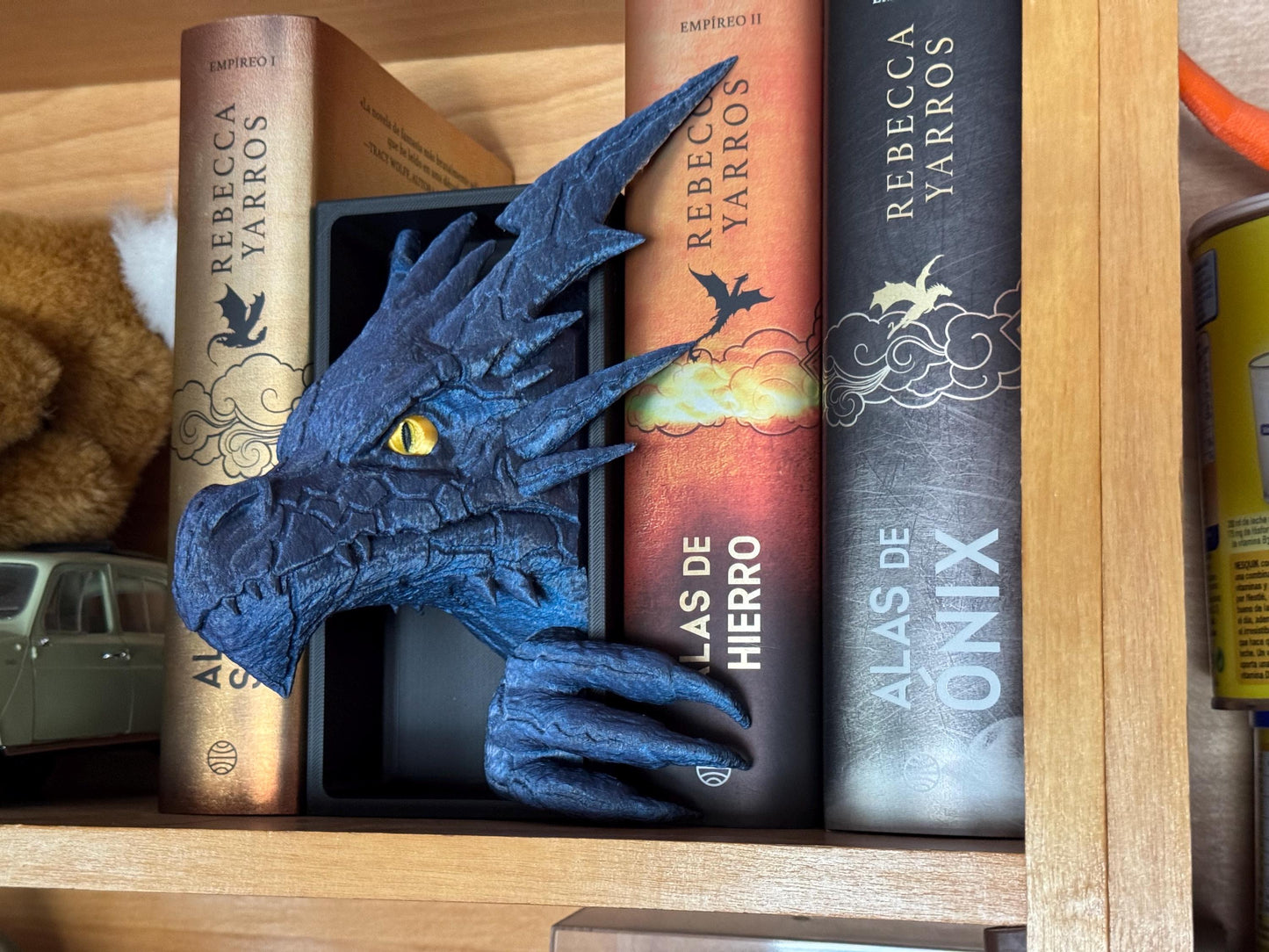 Sujetalibros Dragón Relámpago Feroz – Decoración de fantasía para estanterías | Tamaños mediano y grande | Regalo de dragón para amantes de la lectura