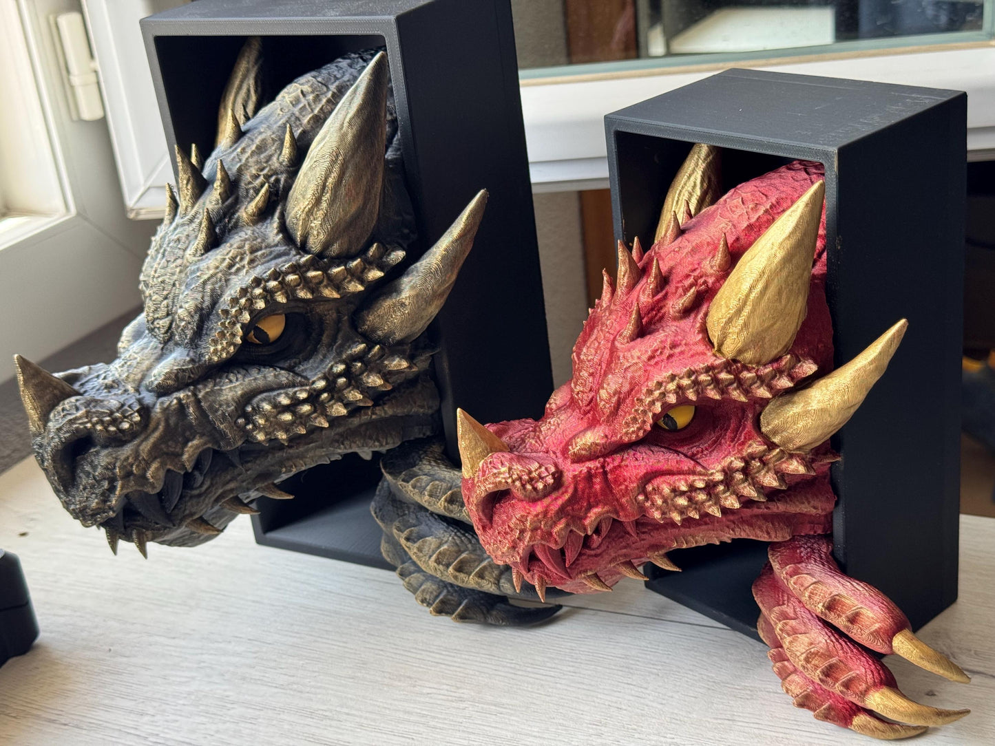 Small Dragon Book Nook – Hand-Painted Fierce Dragon Emerging | Fantasy Bookshelf Decor | Miniature Dragon Library Gift | Head + tail