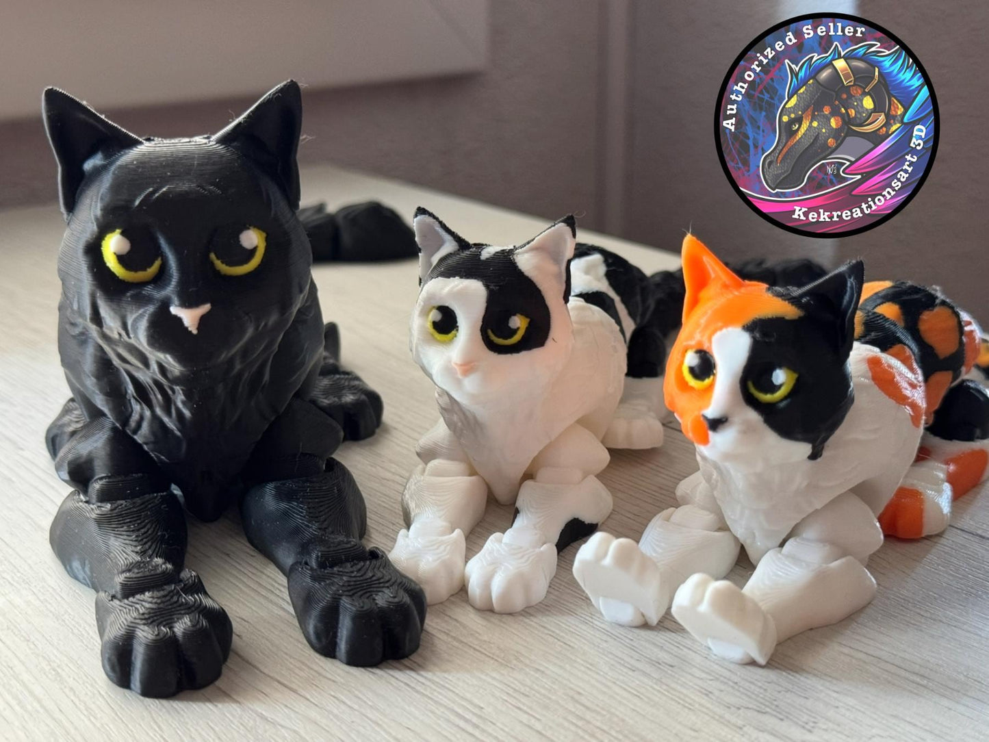 Custom Articulated Cat Figurine – 3D Printed Kitty in Calico, Tuxedo, Black, White | Pet Replica Gift for Cat Lovers