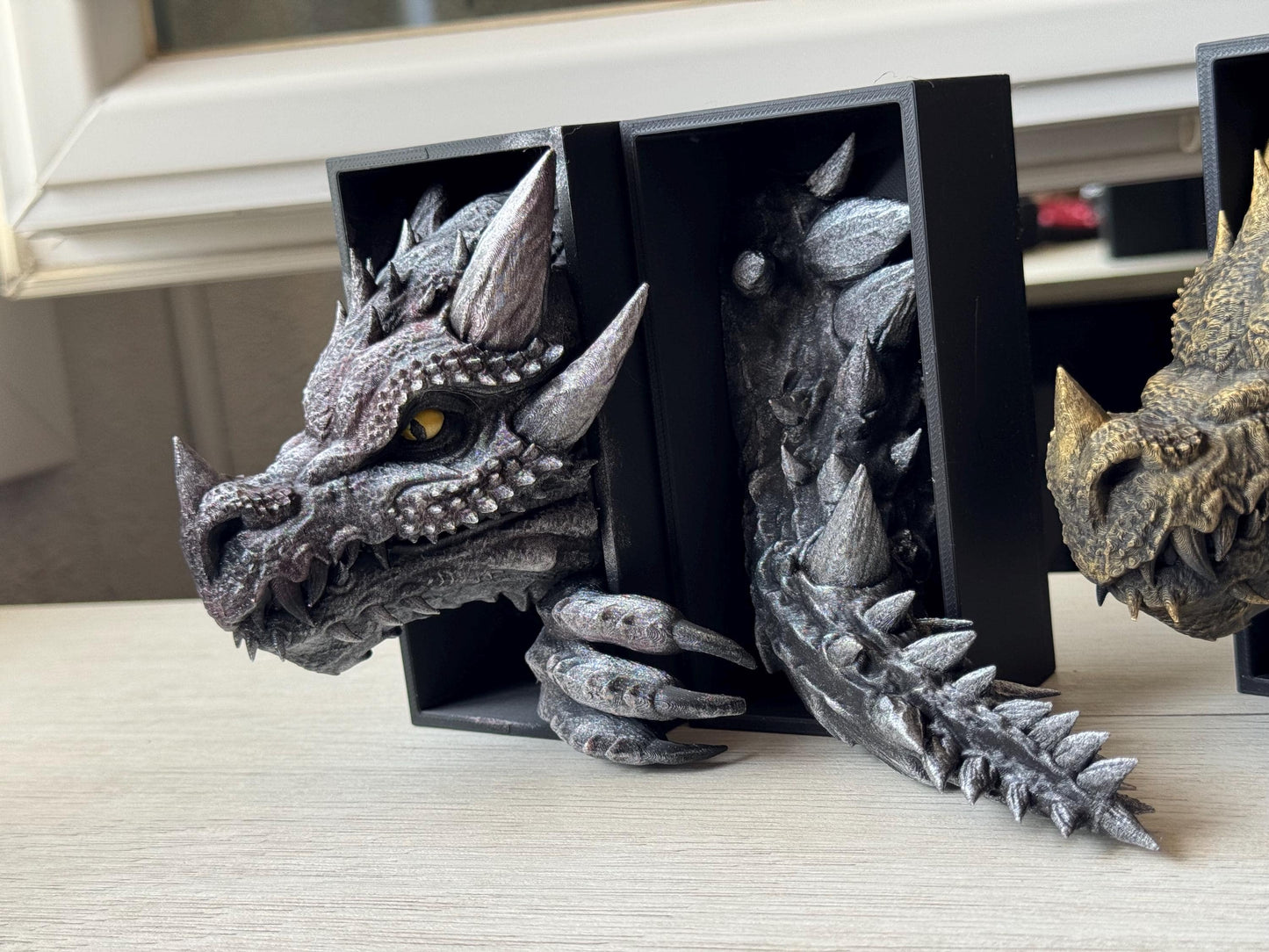 Fierce Dragon Book Nook – Hand-Painted Fantasy Decor for Bookshelves | Unique Gift for Book Lovers | Head + Tail