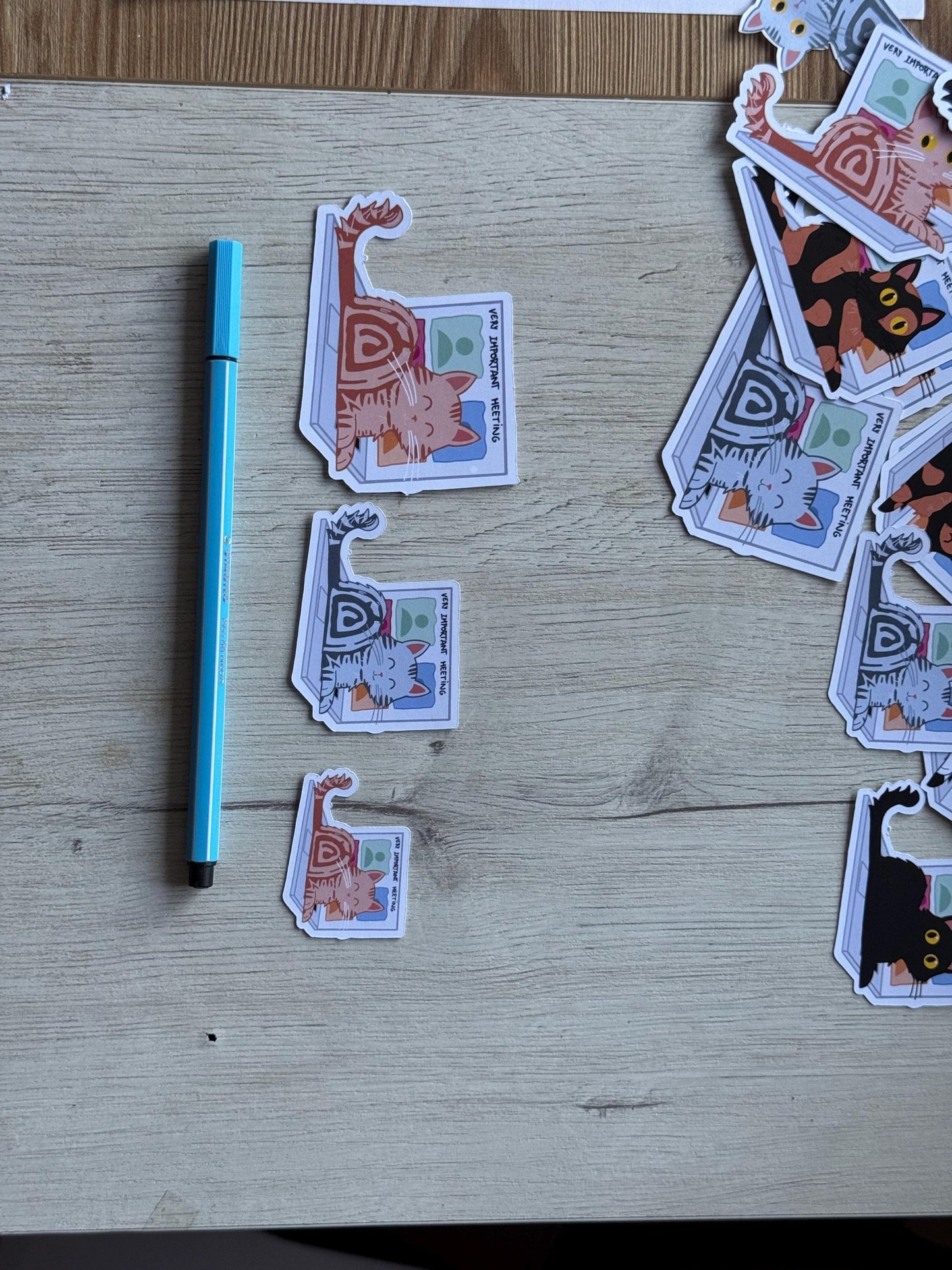 WFH Funny Cat Stickers – Hand Drawn, Custom Colors & Hair Patterns – Matte, Glossy or Holographic – Cute Gift for Cat Lovers