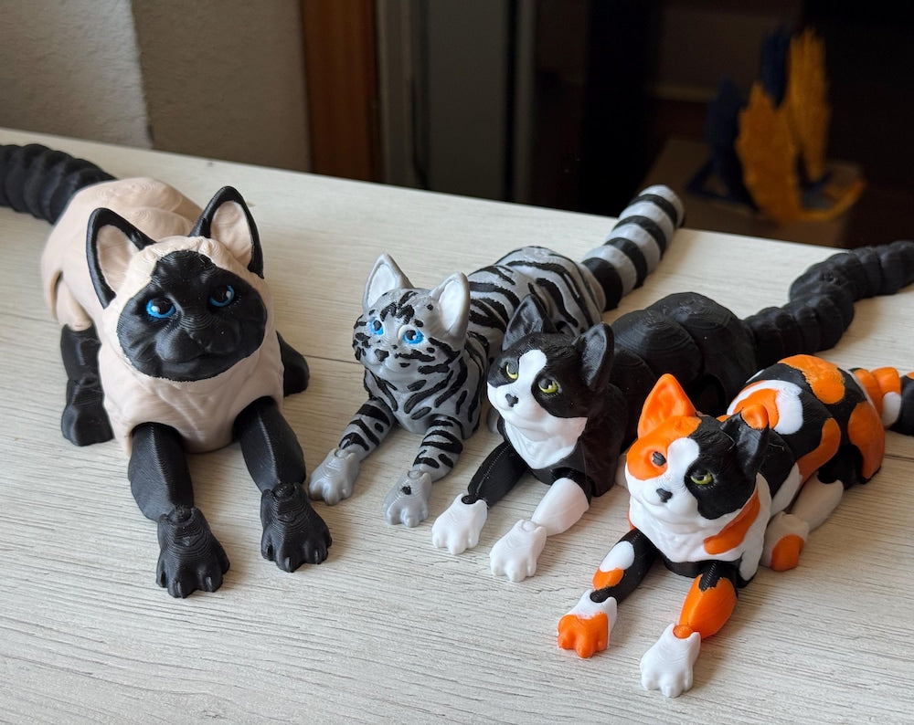 Custom Articulated Cat Figurine – 3D Printed Kitty in Calico, Tuxedo, Black, White | Pet Replica Gift for Cat Lovers